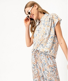 GEMO Chemise manches courtes à motifs cachemire femme Violet