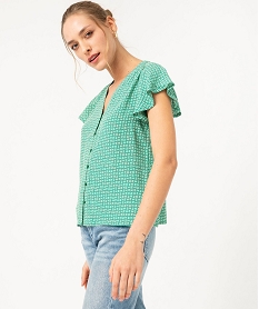 GEMO Blouse manches courtes imprimée à boutons femme Imprimé
