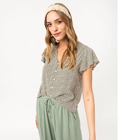 GEMO Blouse manches courtes imprimée à boutons femme vert vif