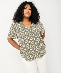 GEMO Blouse manches courtes en viscose imprimée femme grande taille Blanc