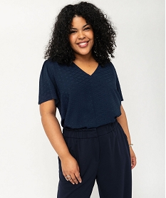 GEMO Blouse manches courtes en viscose jacquard femme grande taille Bleu