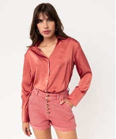 GEMO Chemise unie en matière satinée femme Rose