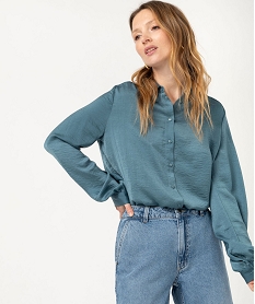GEMO Chemise à manches longues en matière satinée femme bleu standard