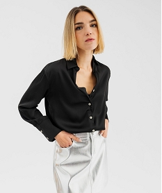 GEMO Chemise unie en matière satinée femme Noir