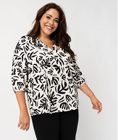 GEMO Blouse imprimée à manches 34 femme grande taille imprime feuilles