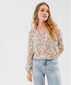 GEMO Blouse à manches longues imprimée en voile femme Imprimé
