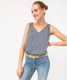 GEMO Blouse sans manches avec col V boutonné femme Bleu