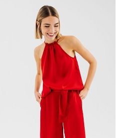 GEMO Blouse sans manches en satin femme Rouge