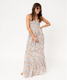 GEMO Robe longue et ample à bretelles en viscose imprimée femme Violet