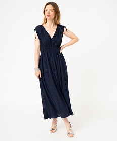 GEMO Robe longue sans manches à col V femme Bleu
