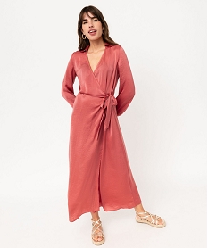 GEMO Robe portefeuille en matière satinée femme rose standard