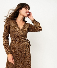 GEMO Robe portefeuille imprimée en matière satinée femme Multicolore