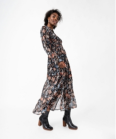 GEMO Robe manches longues en voile à motifs fleuris femme Imprimé