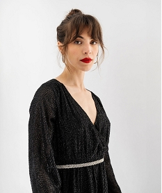 GEMO Robe longue à manches longues en voile scintillant femme Noir