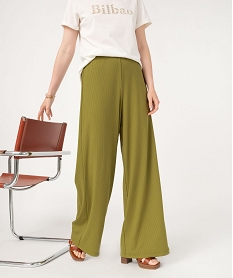 GEMO Pantalon large et fluide en maille côtelée femme Vert
