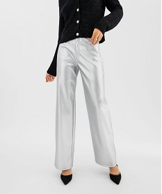 GEMO Pantalon large en cuir imitation brillant femme Gris