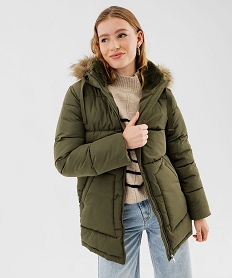 GEMO Manteau matelassé à capuche en fourrure imitation femme kaki standard