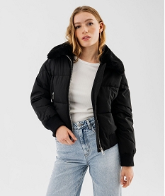 GEMO Blouson matelassé à grand col en fourrure imitation femme Noir