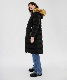 GEMO Doudoune longue avec capuche en fourrure imitation femme Noir