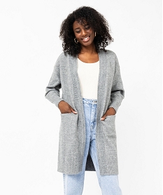 GEMO Gilet long porté ouvert femme gris standard
