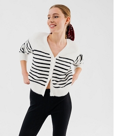 GEMO Gilet rayé avec col V en maille duveteuse femme Imprimé