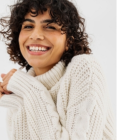 GEMO Pull col roulé en grosse maille torsadée femme - LuluCastagnette Beige
