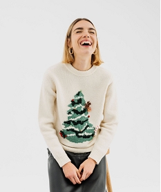 GEMO Pull de Noël avec motifs en relief femme blanc chine