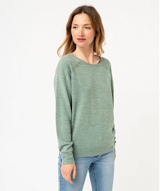 GEMO Pull fin à col rond finitions roulottée femme vert standard