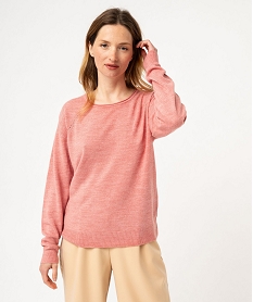 GEMO Pull fin à col rond finitions roulottée femme rose standard