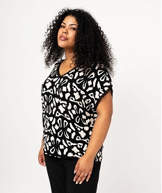GEMO Tee-shirt imprimé à manches courtes à col V femme grande taille Imprimé