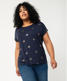 GEMO Tee-shirt femme grande taille à manches courtes avec motifs Bleu