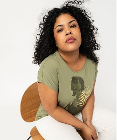 GEMO Tee-shirt femme grande taille à manches courtes avec motifs kaki standard