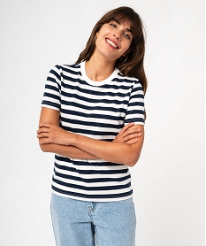 GEMO Tee-shirt manches courtes rayé coupe large femme Imprimé