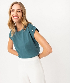 GEMO Tee-shirt manches courtes coupe loose avec boutons fantaisie femme bleu standard