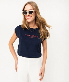 GEMO Tee-shirt manches courtes coupe loose avec boutons fantaisie femme Bleu