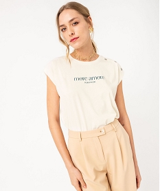 GEMO Tee-shirt manches courtes coupe loose avec boutons fantaisie femme blanc chine