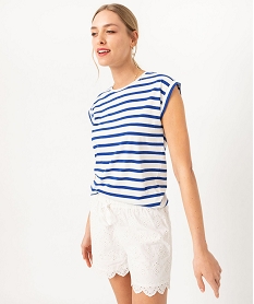 GEMO Tee-shirt rayé à manches ultra courtes femme Bleu