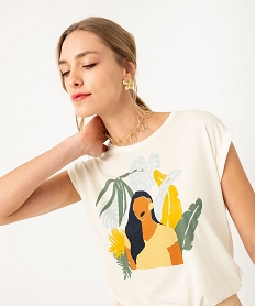GEMO Tee-shirt à manches courtes avec motif fleuri femme blanc chine