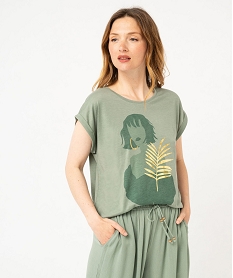 GEMO Tee-shirt à manches courtes avec motif fleuri femme vert standard