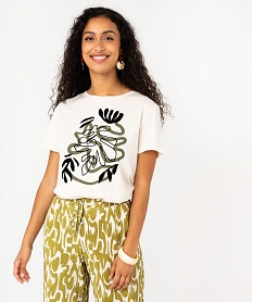 GEMO Tee-shirt manches courtes à grand motif en velours femme Imprimé