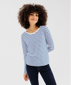 GEMO Tee-shirt rayé à manches longues femme Bleu