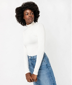 GEMO Tee-shirt manches longues à col roulé femme Beige