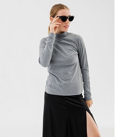 GEMO Tee-shirt à manches longues avec col roulé femme Gris