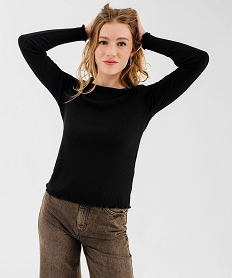 GEMO Tee-shirt manches longues en maille côtelée extensible femme Noir