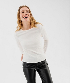 GEMO Tee-shirt manches longues en maille côtelée extensible femme Beige