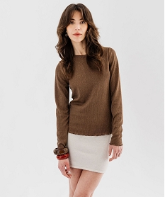 GEMO Tee-shirt manches longues en maille côtelée pailletée femme Beige
