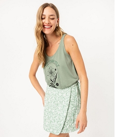 GEMO Débardeur à col rond avec motif positif femme vert standard