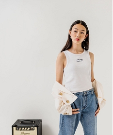 GEMO Débardeur court en maille côtelée avec message brodé femme blanc chine