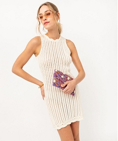 GEMO Robe sans manches en maille ajourée femme Beige