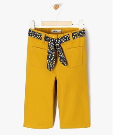 GEMO Pantalon large en twill de coton avec ceinture à nouer bébé fille Jaune